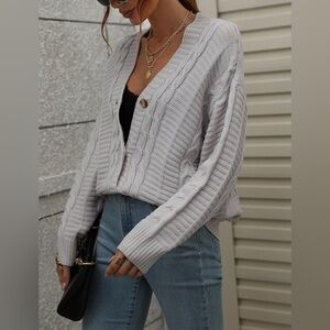 Cupcakes and Cashmere Cable Knit Button Up Cardigan Sz Medium